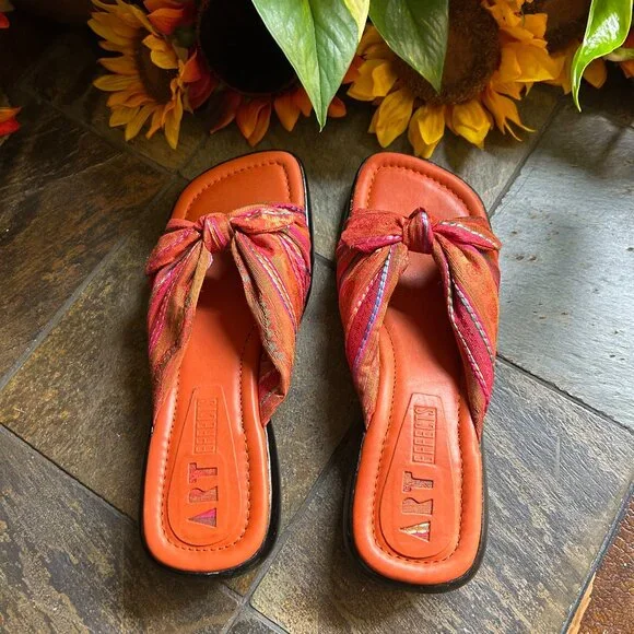 Art Effects Tropical Stripe Fabric Bow Sandals/Slides - Picture 4 of 7